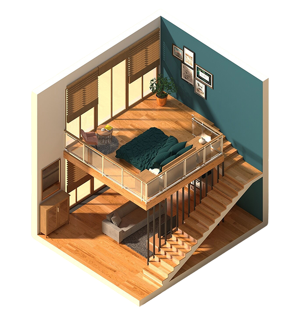 Plan 3D intérieur d'une maison